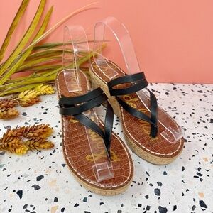 Sam Edelman Rasha Black Strappy Women’s Wedge Cork Women’s Sandals Sz 8